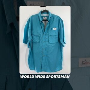 EUC World Wide Sportsman Blue Vented Fishing Shirt